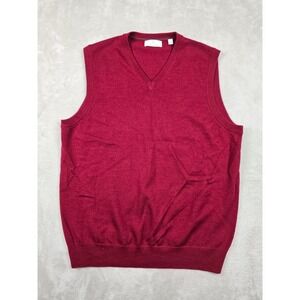 Toscano Firenze Sweater Vest Mens L Red Extra Fine 100% Merino Wool V-Neck Golf